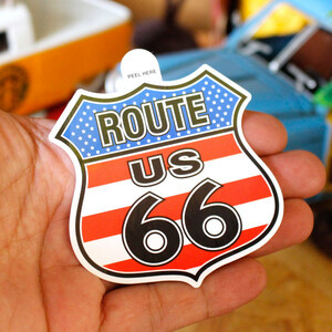 ステッカー ルート66 シールドステッカー Route 66 スターズ＆ストライプス 星条旗柄