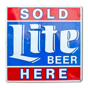 販促ディスプレーサイン ラウンド Lite Beer SOLD HERE 縦91.5×横91.5cm アルミ製 アメリカ直輸入USED看板