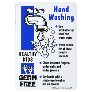 ハンドウォッシュサイン Hand Washing（ブルー） H255×W180mm アルミニウム製