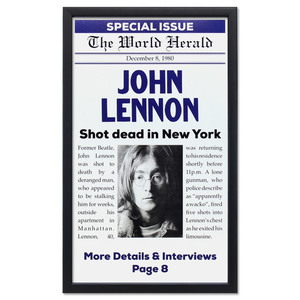 額入りバンドポスター JOHN LENNON ジョン・レノン The World Herald December 8 1980 額縁サイズ：361×590×19mm ショープリント