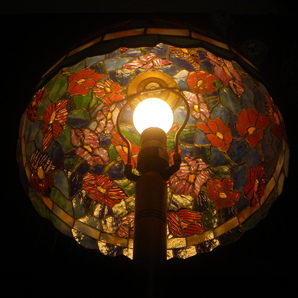 Vintage stained glass Shade WoodBase Poppy TableStandLamp BedLamp NightLamp 卓上 テーブルランプ 和製 ステンドグラスの画像1