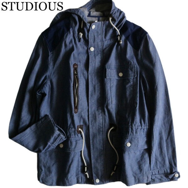 【STUDIOUS】マウンテンパーカー フーディー デニム生地 麻混 日本製★