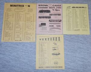 1960 period kibriki yellowtail,WRENN Len,Fleischmann fly shu man,MINITRIX Mini Trick s price list by BEATTIES OF LONDON