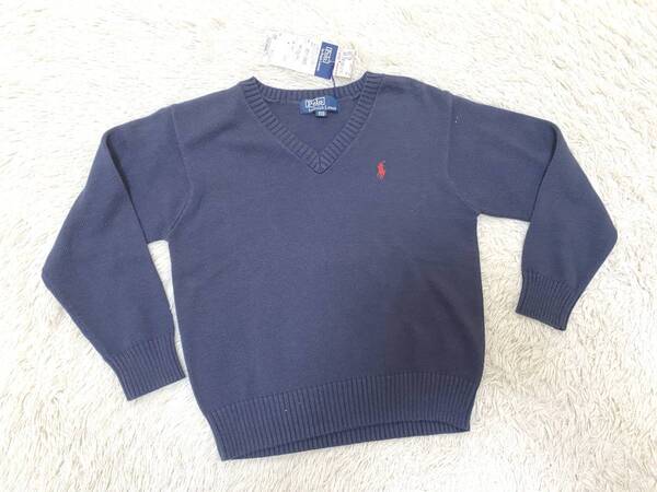 子供110サイズ:ポロラルフローレン◆綿ニット*長袖セーター:ネイビー 三越SALE下げ札:5,900税