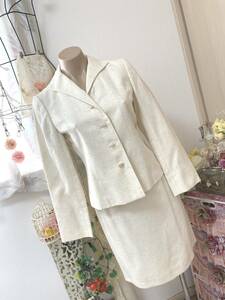  Lady's S size : J&R [CERCHIO] made in Japan * jacket & skirt | suit : eggshell white beige 