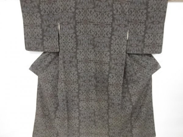 K-2746 塩沢紬 格子柄 濃緑色 黒色 しつけ糸 brad-stone.com