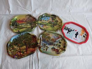  free shipping * France * Vintage * plate * tray * Mini * metal *TIN can *MAXIM'S* four season *5 sheets set * French Schic 