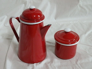  free shipping * France * Vintage * horn low * pot * canister * set * enamel * kettle * coffee * percolator *ja-*Habitat*bro can to