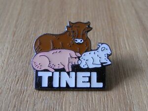 古い ピンバッジ : TINEL 牛 豚 羊 動物 ウシ ブタ ピンズ #V