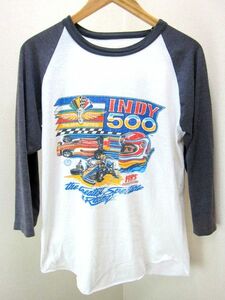 インディアナポリス500 ☆ Indianapolis 500 ☆ 80s ヴィンテージ 両面プリント ラグラン Tシャツ 7分丈 レトロ感◎ モータースポーツ●AB