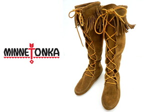 ●ミネトンカ MINNETONKA レザーフリンジロングブーツ24cm相当