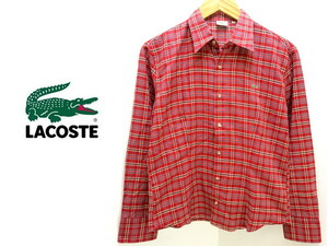 ラコステ ★ LACOSTE オリジナル配色♪ 長袖 チェック シャツ レッド 40 アメカジ 大人カジュアル アウターの中にも最適です♪●DK