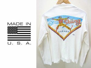 ●USA製 BUFFALO★背スキープリント長袖サーマルTシャツM●BE