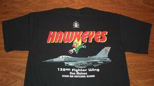 【USAF】Hawkeyes 124th Fighter Squadron 米空軍アイオワエアナショナルガード　F-16 IOWA ANG 黒TシャツサイズＭホークアイズコットン