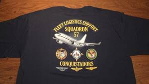 【VR-57】Conquistadors 米海軍後予備役輸送部隊 C-40 US NAVY 米海軍ノースアイランド基地 長袖ロングＴシャツ サイズXL 紺