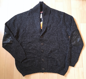 新品【KUNA】CARDIGAN ショールカラーアルパカカーディガン SIZE:L Charcoal レザーエルボーパッチ日本未上陸!! ペルー製 老舗