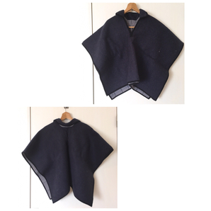 未使用 リバーシブル ウール×アルパカ 襟付きポンチョ Navy×Gray SIZE:Kid's エクアドル製