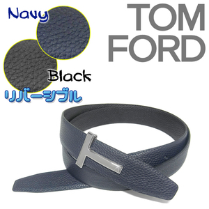 [ unused super-beauty goods ] Tom Ford TOM FORD reversible T buckle belt soft leather navy black #95 90~100cm large size 