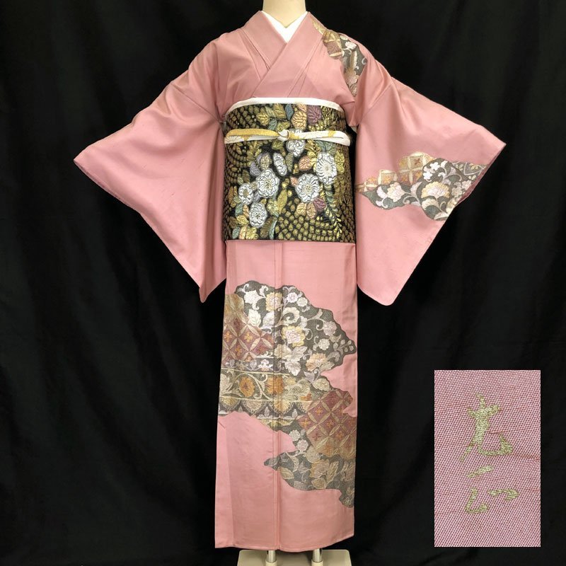 ◇きものマーチ◇和田光正訪問着紬汕頭刺繍金彩雲取七宝花唐草◇美品