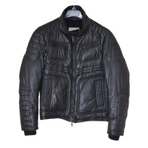 送料込み MONCLER モンクレール GARREL オールリアルレザー ダウンジャケット ライダース 黒 ブラック メンズ size.1