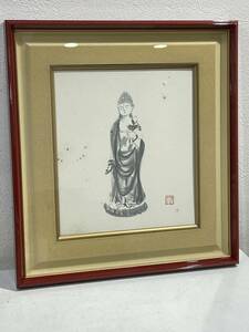 Art hand Auction ★【愛知県出身 画家作品 真作保証】馬島沙知 仏画色紙額装品 題名:｢合掌｣★, 絵画, 日本画, 人物, 菩薩