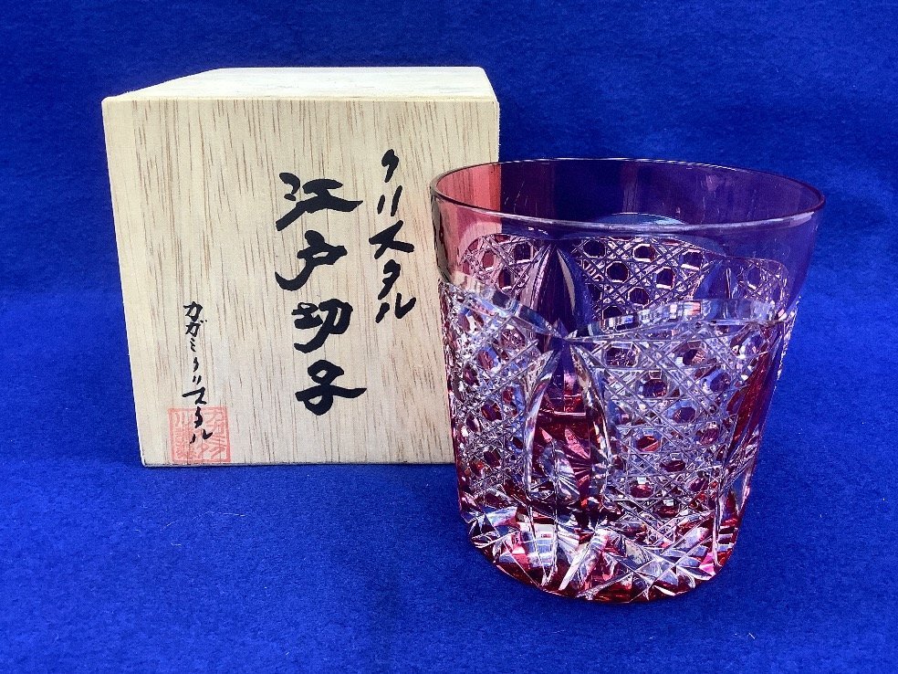 伝統工芸士 篠崎清一作 果物皿 青被せ江戸切子