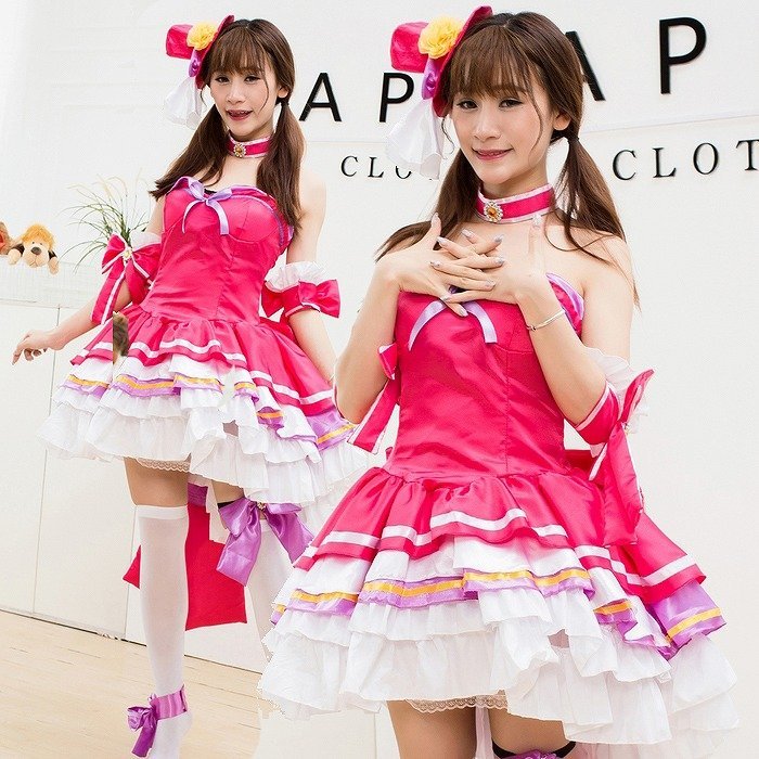 最大70%OFFクーポン アイドル衣装 ピンク×白 水玉 編み上げ オリジナル ハンドメイド コスプレ衣装 通販 