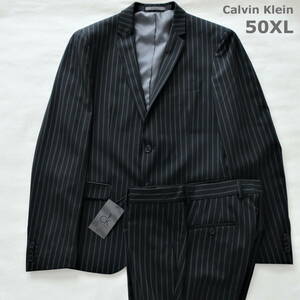 新品タグ付き Calvin Klein カルバンクライン メンズ セットアップ スーツ ビジネススーツ スリム ブランドスーツ ストライプ 50 XLサイズ