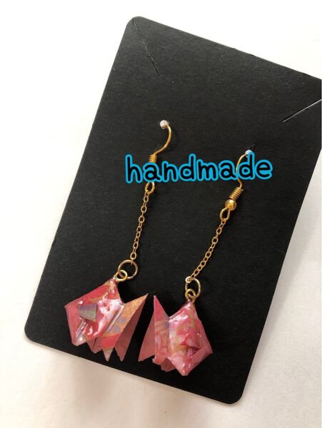 ハンドメイド 折り紙金魚の揺れるピアス