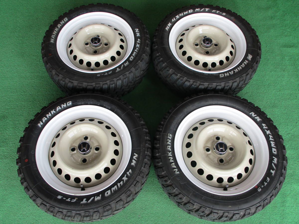美品 ホンダ純正 スチール ベージュ×ホワイト 4本 14×5.5J+45 N-BOX N-WGN 165/65R14 ホワイトレター マッドタイヤ 熊本 送料安い