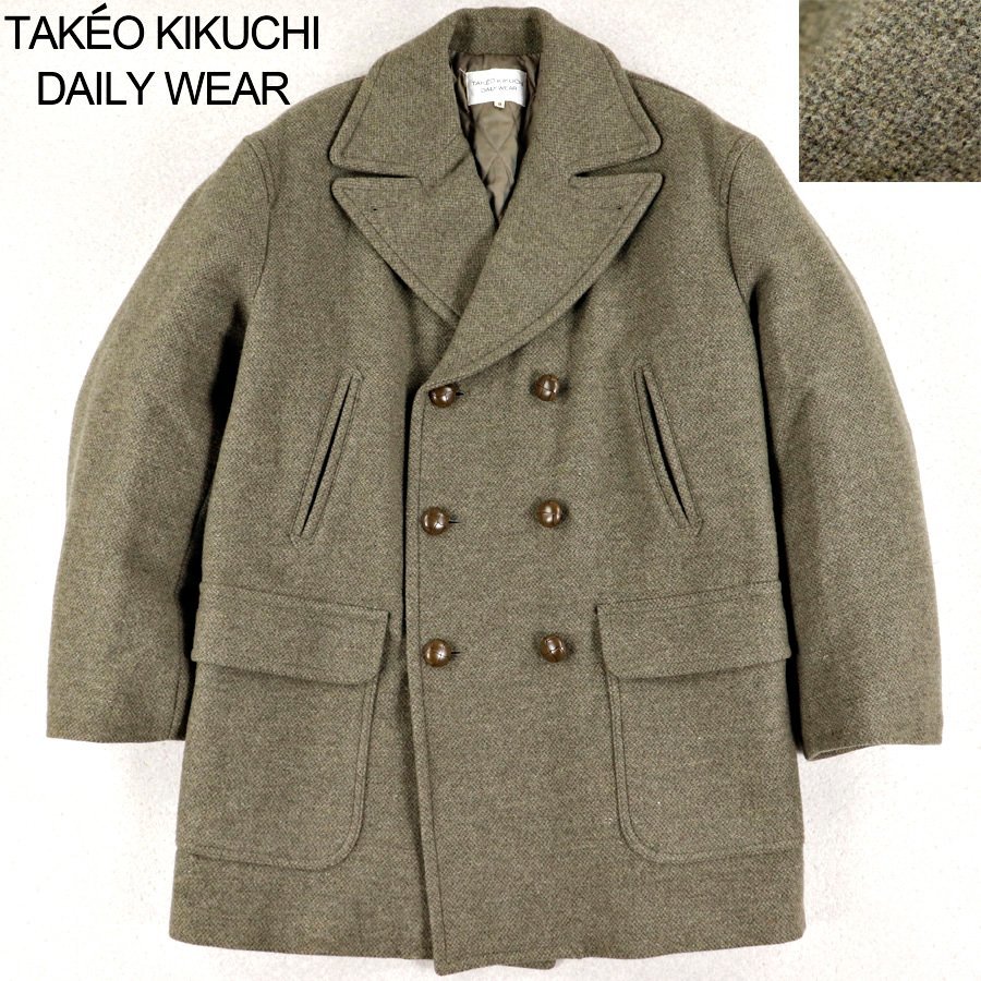 熱販売 美品 TAKEO KIKUCHIカシミヤ混・スタイリッシュPコート・Size 3 