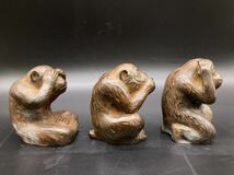 ブロンズ猿三匹　置物　セット　仏教美術　重さ2046g サイズ9-7.5-7.5cm_画像6