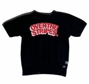 OVER THE STRIPES オーバーザストライプス 半袖 スウェット セットイン ボックスシルエット ロゴ ブラック 黒 サイズM [l-0440]