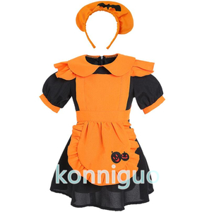  Halloween costume pumpkin cosplay.. Thema party bat print meido Kids Halloween One-piece & hat 2 point set CM183