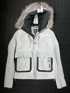 Schott　ショット　フード付レザーライダースジャケット　ホワイト　革ジャケット　Ｓサイズ　未使用品　白　レザージャケット　革ジャン
