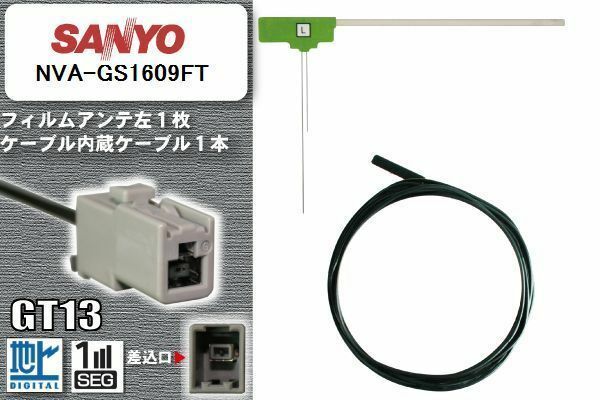 フィルムアンテナ ケーブル セット 地デジ サンヨー SANYO NVA-GS1609FT 対応 ワンセグ フルセグ GT13 コネクター 1本 1枚 車 ナビ 高感度