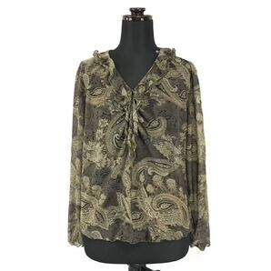 Made in Japan★PISANO/ピサーノ★薄手/長袖シフォンシャツ【women’s size -L/カーキ系/ペイズリー】Tops/Shirts◆BG971