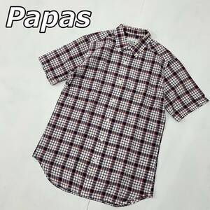 【Papas】パパス チェック柄 ボタンダウン 半袖シャツ 赤 青 白 レッド ブルー ホワイト D0458FBC325