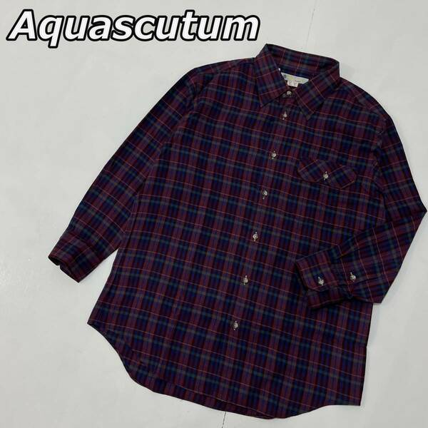 【Aquascutum】アクアスキュータム コットン ウール 長袖シャツ フラップポケット 紫 パープル 三越 C-TK2523