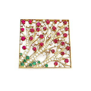 [ green shop pawnshop ] Mikimoto multi Stone brooch pink diamond entering ruby * emerald K18YG[ used ]