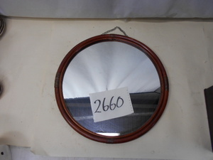 大雅堂2660　籐枠製　吊り鏡　円型　径59㎝x58㎝　アンティークレトロ　ラタン　壁掛けミラー　ウォールミラー