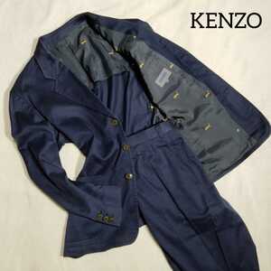 個性溢れる　KENZO　ケンゾー 日本製 セットアップ　上下　普段使い スーツ　紺色　ネイビー　裏地柄　背抜き