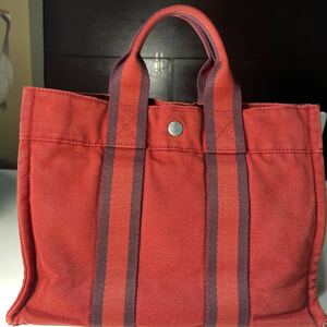 HERMES◆フールトゥ PM/トートバッグ/キャンバス/BRD エルメス 