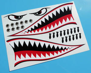 送料無料 FLYING TIGER SHARK TEETH MOUTH Decal Sticker シャーク サメ ステッカー シール デカール セット 300mm