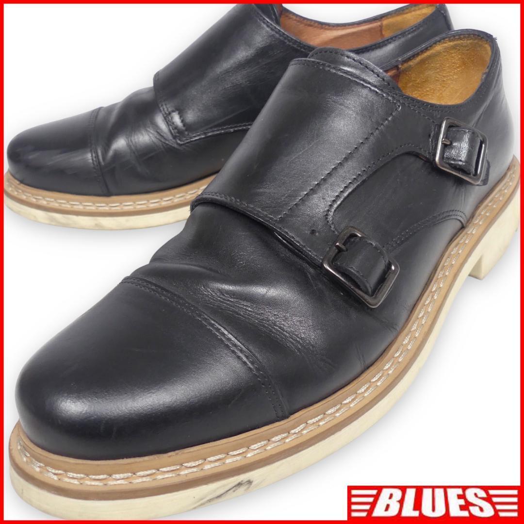 HERMES 40 1/2 モンクストラップ ビジネスシューズ 黒 レザー 本革