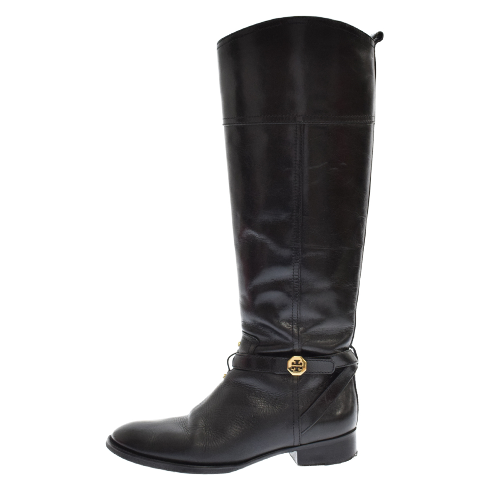 TORY BURCH ELINA RIDING BOOT size7 1/2 ブラック 22128699 トリーバーチ ライディングブーツ  ロゴプレート ロングブーツ ファッション ブランド別 トリーバーチ 