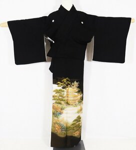  kurotomesode . silk gold . temple ratio wing tailoring M size ki25043 beautiful goods kimono lady's wedding free shipping all season 