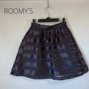 ◎Roomy's ルーミーズ フレアスカート ミニスカート 黒色 レディース Fサイズ Mサイズ相当 チェック柄 スカート