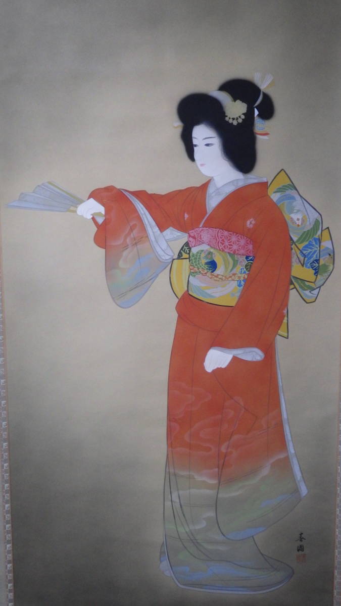 Authentic large-scale painting of beautiful women Mai by Shunen Wakabayashi, hand-painted, hand-painted on silk, hanging scroll, double box, tattoo box, Shunko Bijutsuin doujin Himi Exhibition Honorable Mention Award, painting, Japanese painting, person, Bodhisattva