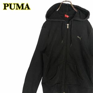 PUMA Puma sweat Parker full Zip Parker embroidery navy blue lady's L size [AY0737]